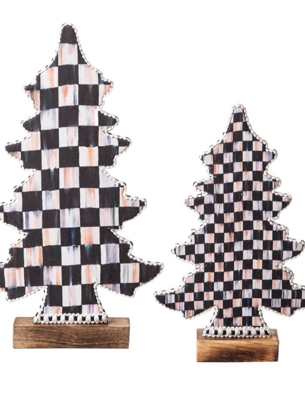 MacKenzie-Childs Checkered Holiday Tree Duo in Black, White & Blush